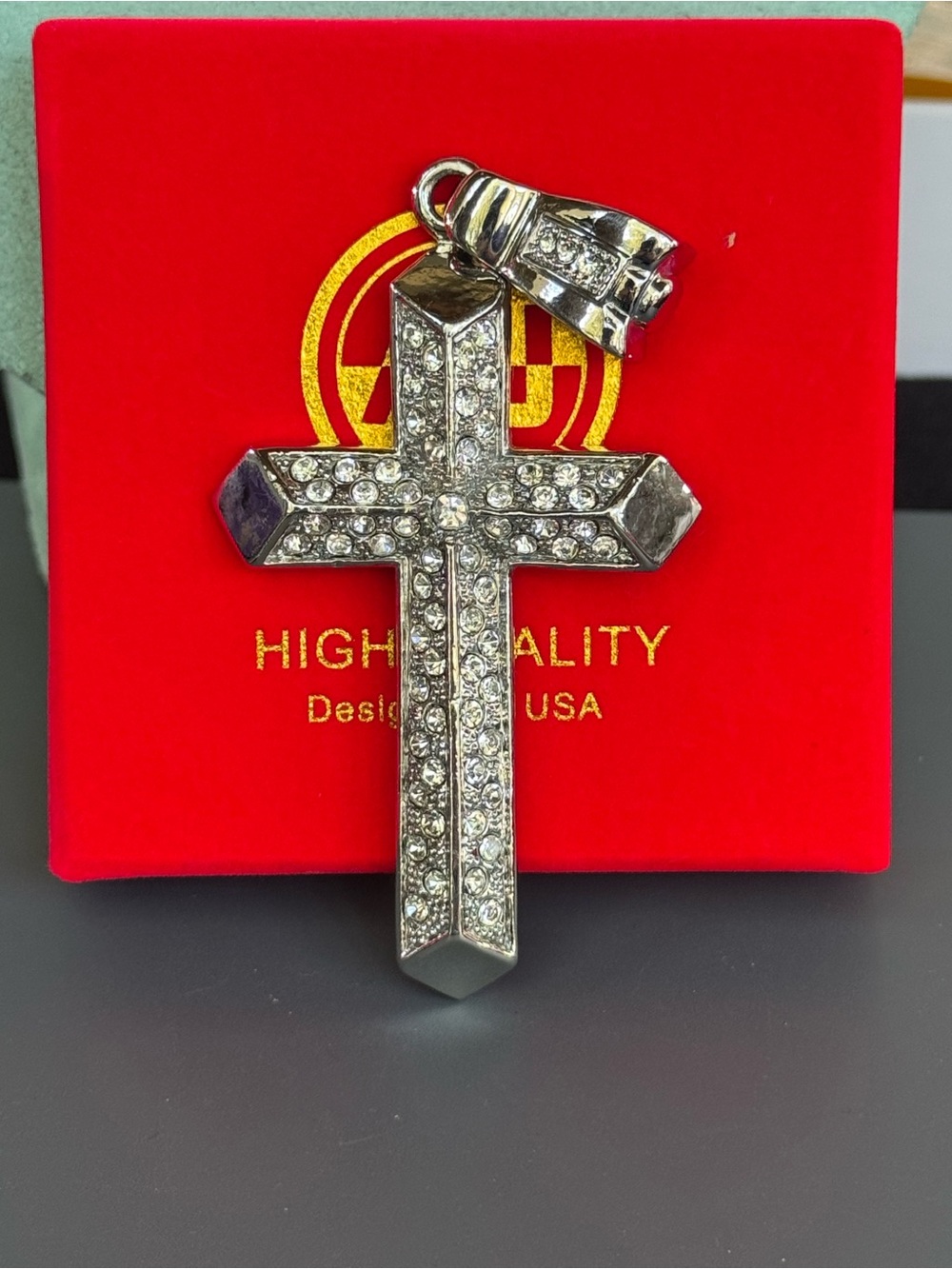 Men's Iced Out VVS CZ Cross Pendant – Stainless Steel Rhodium Plated Bling